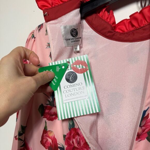 Comino Couture London Let’s Split Pink Floral Long Sleeve Maxi Dress 6 NWT - Picture 10 of 16